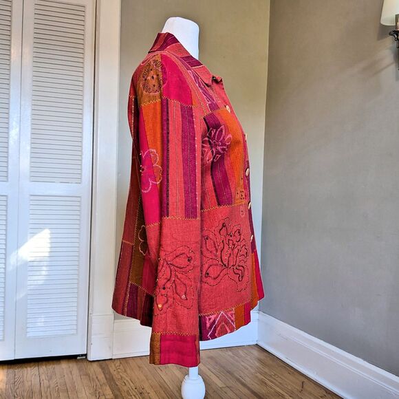 Vintage 90s Art To Wear Linen Jacket Orange Beaded Cottage Fairy Grunge Size 6P - Picture 3 of 8